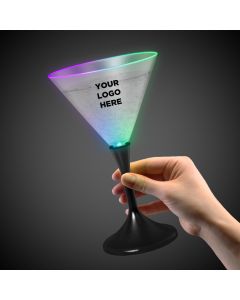 Light Up Martini Glass with Black Stem and Frosted Top - 7 Ounce