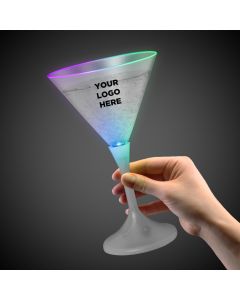 Light Up Martini Glass with White Stem and Frosted Top - 7 Ounce