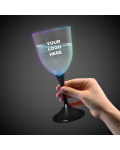 Light Up Frosted Wine Glass with Black Stem - 10 Ounce