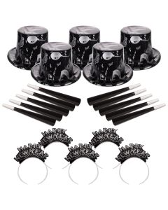 Ebony and Silver New Year's Eve Party Kit for 50 People