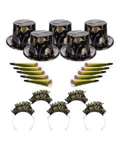 Ebony and Gold New Year's Eve Party Kit for 50 People