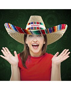 Giant Natural Straw Sombrero with Serape Trim  (Imprintable Bands Available)