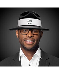 Black Plastic Fedora with White Band 