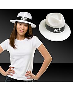 White Plastic Fedora with Black Band 