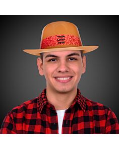 Brown Plastic Cowboy Hat with Red Paisley Band