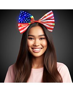 USA Flag Bow Light Up Headband