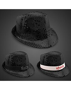 Black Sequin Fedora Hat (Imprinted Bands Available)