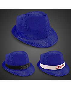 Blue Sequin Fedora Hat (Imprintable Bands Available)