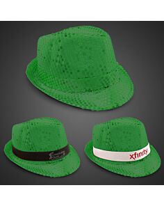 Green Sequin Fedora Hat (Imprintable Bands Available)