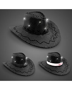 Black Sequin LED Cowboy Hats (Imprintable Bands Available)