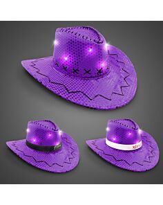 Purple Sequin LED Cowboy Hats (Imprintable Bands Available)