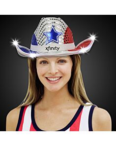 Red White & Blue LED Cowboy Hat with White Band
