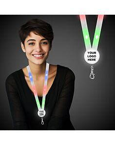 Light Up Fabric Lanyard with Badge Clip White