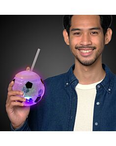 Soccer Ball Light Up Cup with Lid and Straw