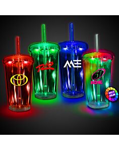Light Up Travel Cup with Lid and Straw