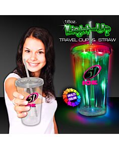 Multicolor Light Up Travel Cup with CLEAR Lid and Straw
