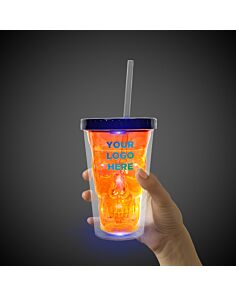 Neon Orange LED Skull Cup