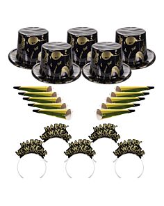 Ebony and Gold New Year's Eve Party Kit for 50 People 