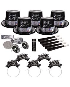 Silver and Ebony Fantasy New Year's Eve Kit for 50 People 