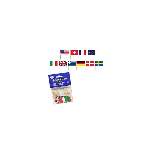 International Flag Garnish Picks, 50 Pack