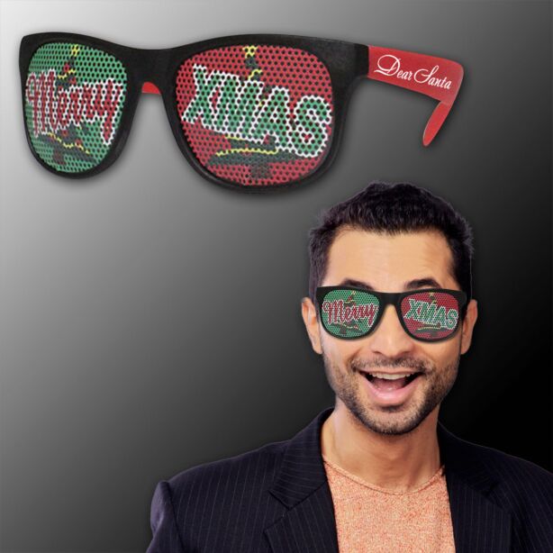 Neon Red Merry Xmas Billboard Sunglasses