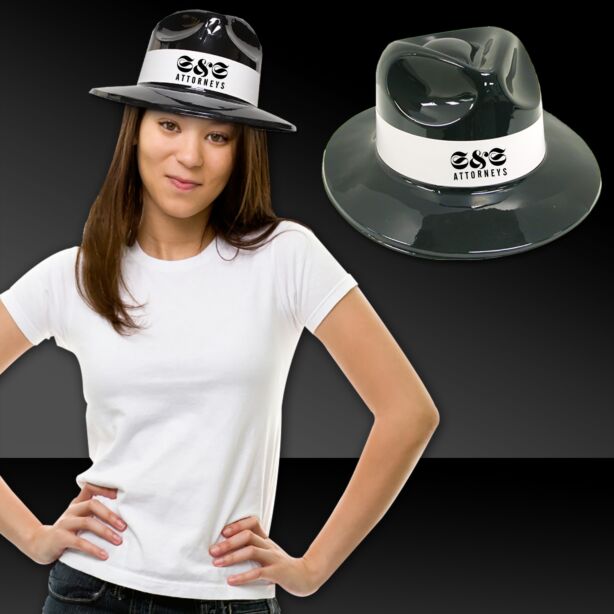 Black Plastic Fedora with White Band 