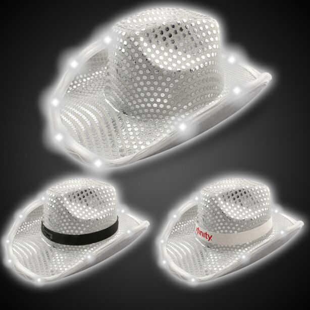 Silver LED Sequin Cowboy Hat (Imprintable Bands Available)