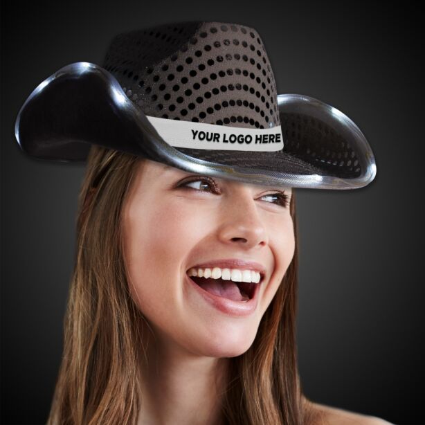 BLACK SEQUIN LED COWBOY HAT