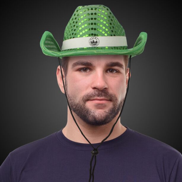 Green Light Up Sequin Cowboy Hat