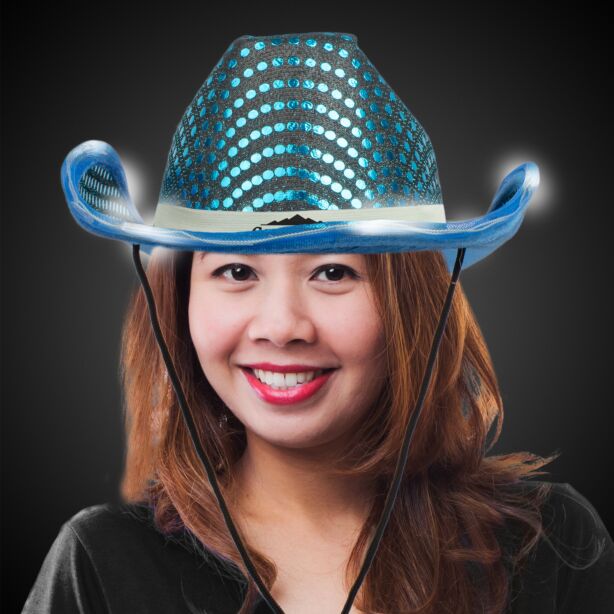 TEAL SEQUIN LED COWBOY HAT