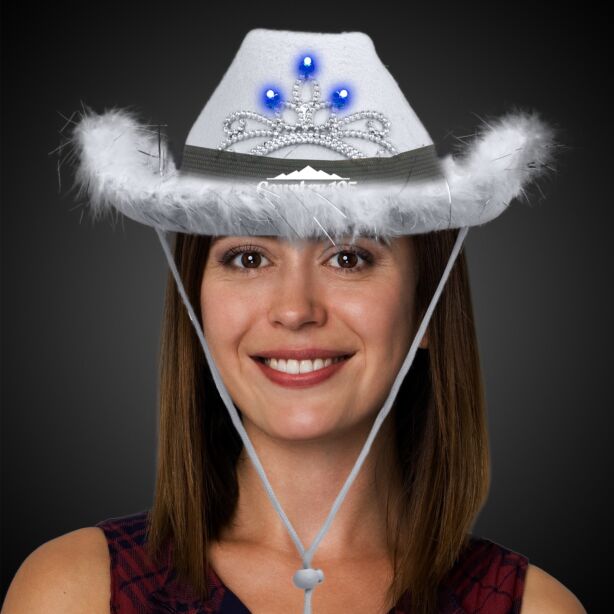 WHITE LED COWBOY HAT W/TIARA