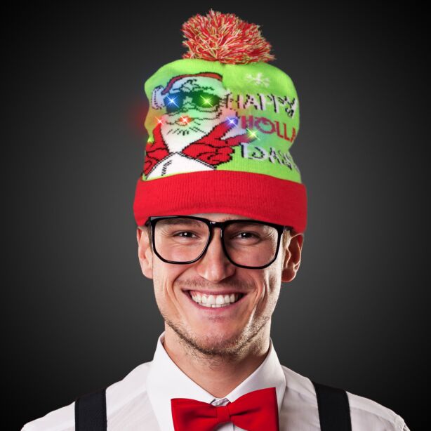 Happy Holiday LED Knit Hat 