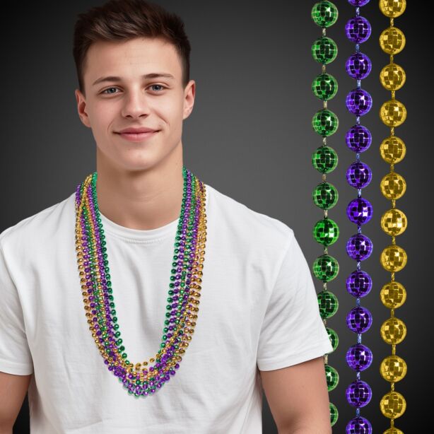 Disco Ball Mardi Gras Bead Necklaces