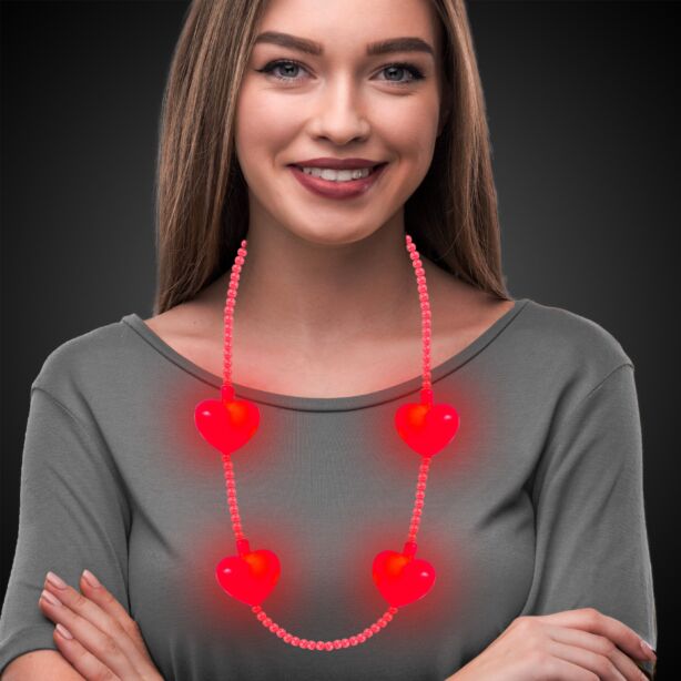 Jumbo Hearts Light Up Bead Necklace Pink