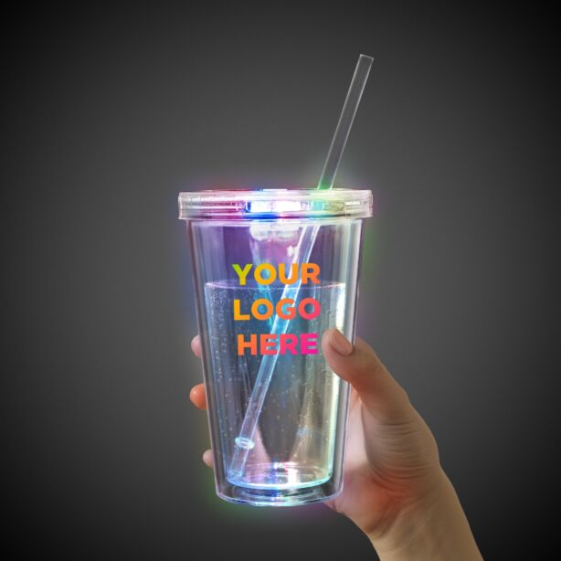 Multicolor Light Up Travel Cup with CLEAR Lid and Straw