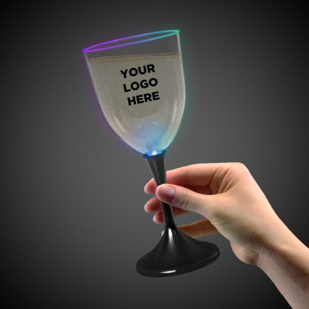 Light Up Wine Glass with Black Stem and Clear Top - 10 Ounce