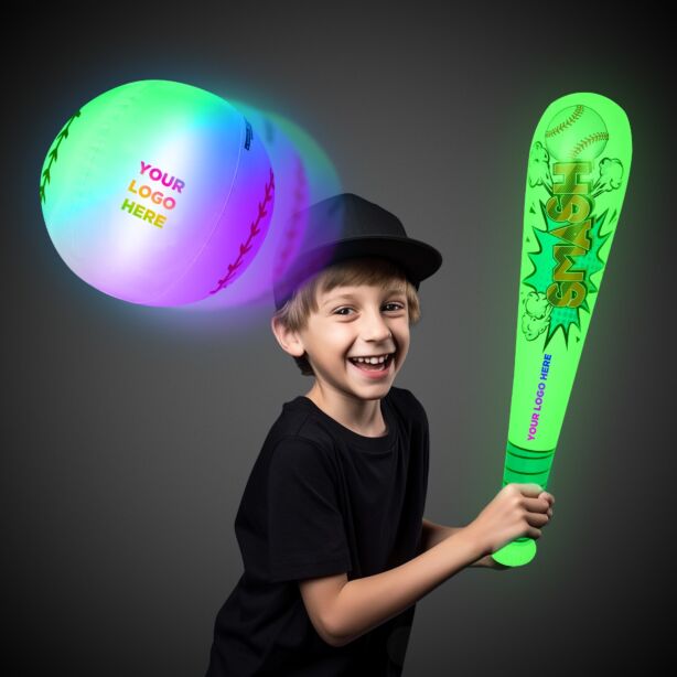 Light Up Bat and Baseball Inflatable Set