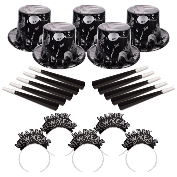 Ebony and Silver New Year's Eve Party Kit for 50 People 