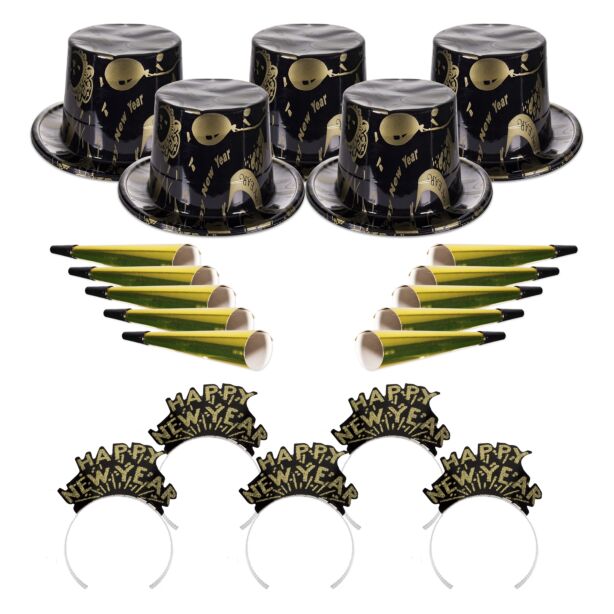 Ebony and Gold New Year's Eve Party Kit for 50 People 