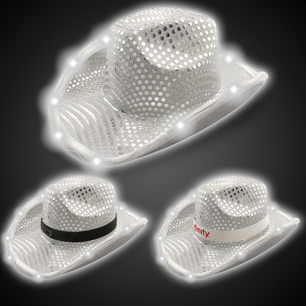 Silver LED Sequin Cowboy Hat (Imprintable Bands Available)
