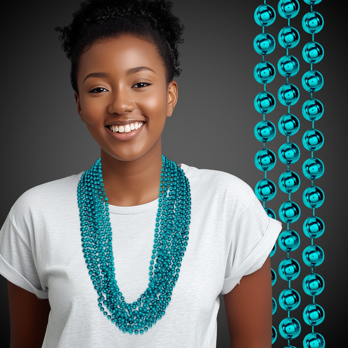 Metallic Teal Mardi Gras Beads
