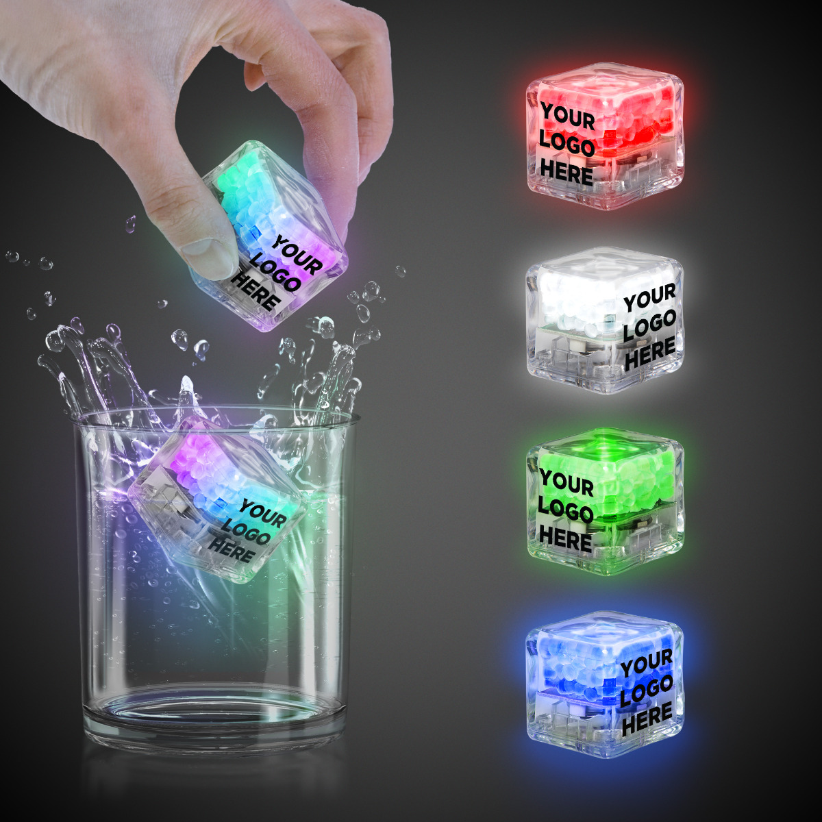 Imprinted Liquid Activated Light Up Ice Cubes - Variety of Colors
