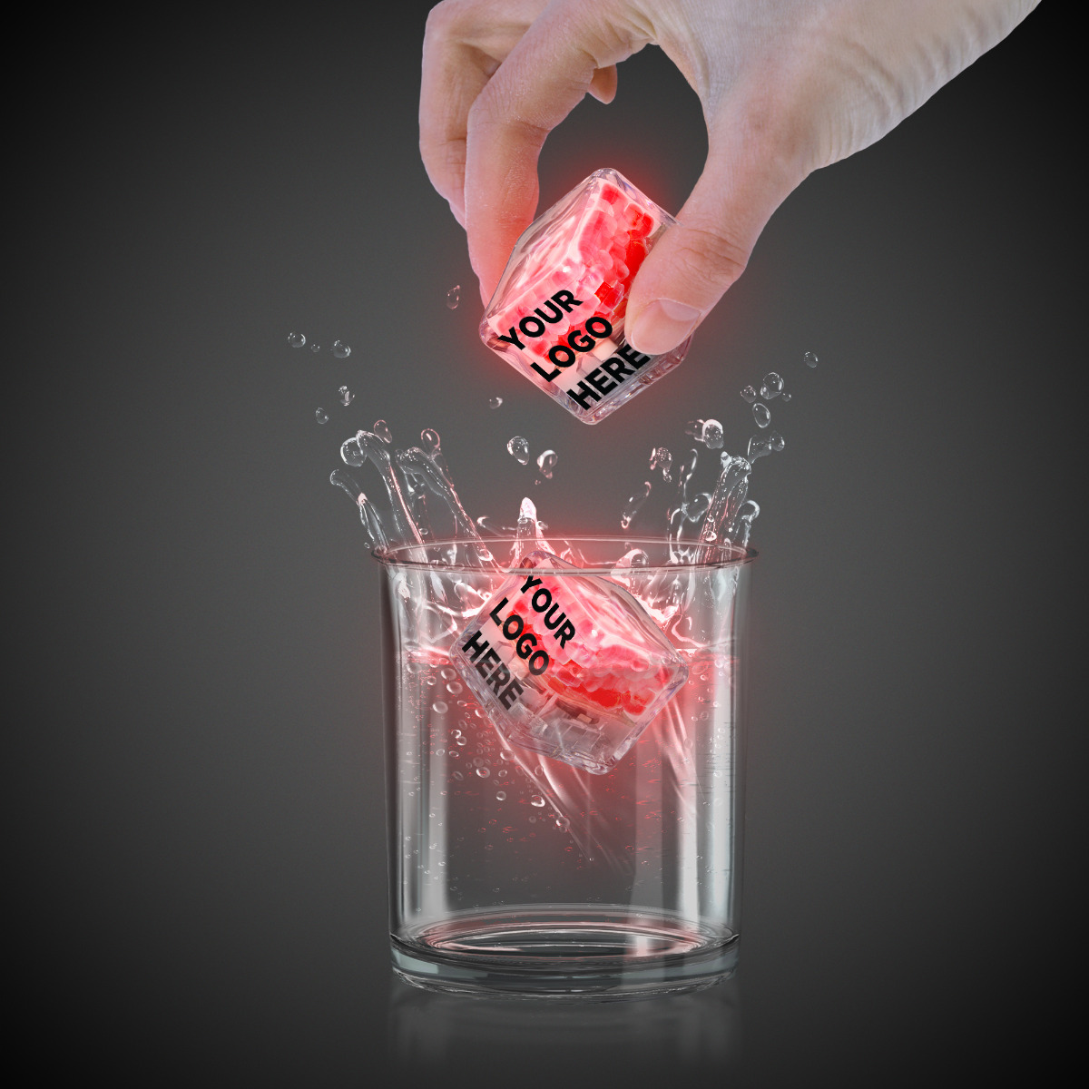 Red Imprinted Liquid Activated Light Up Ice Cubes