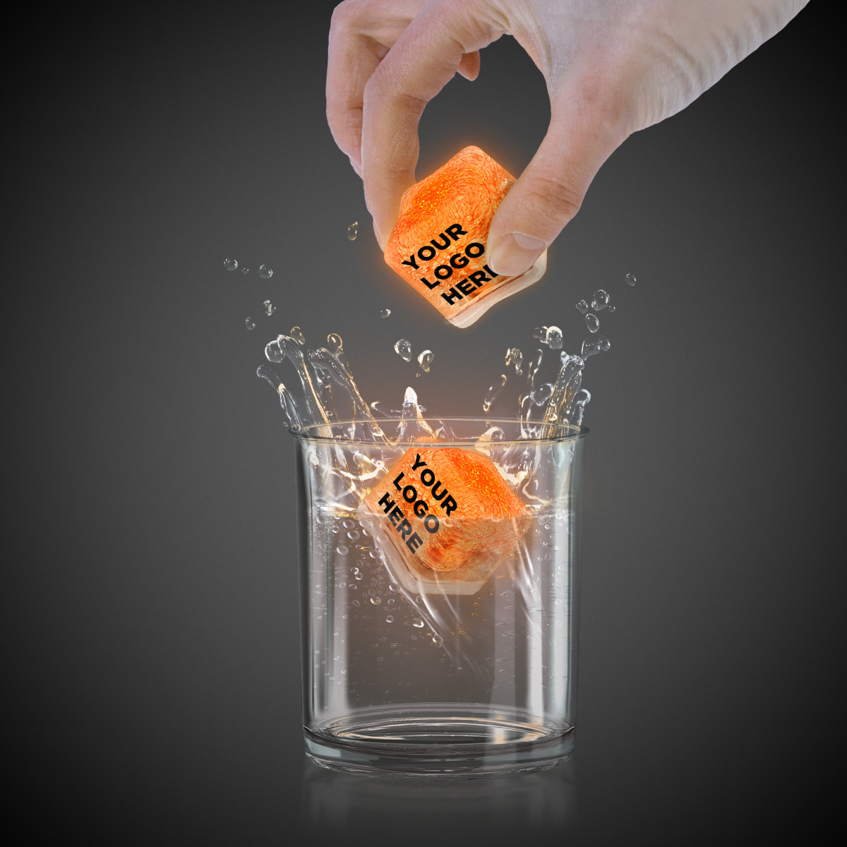Imprinted ORANGE Lited Ice Cubes