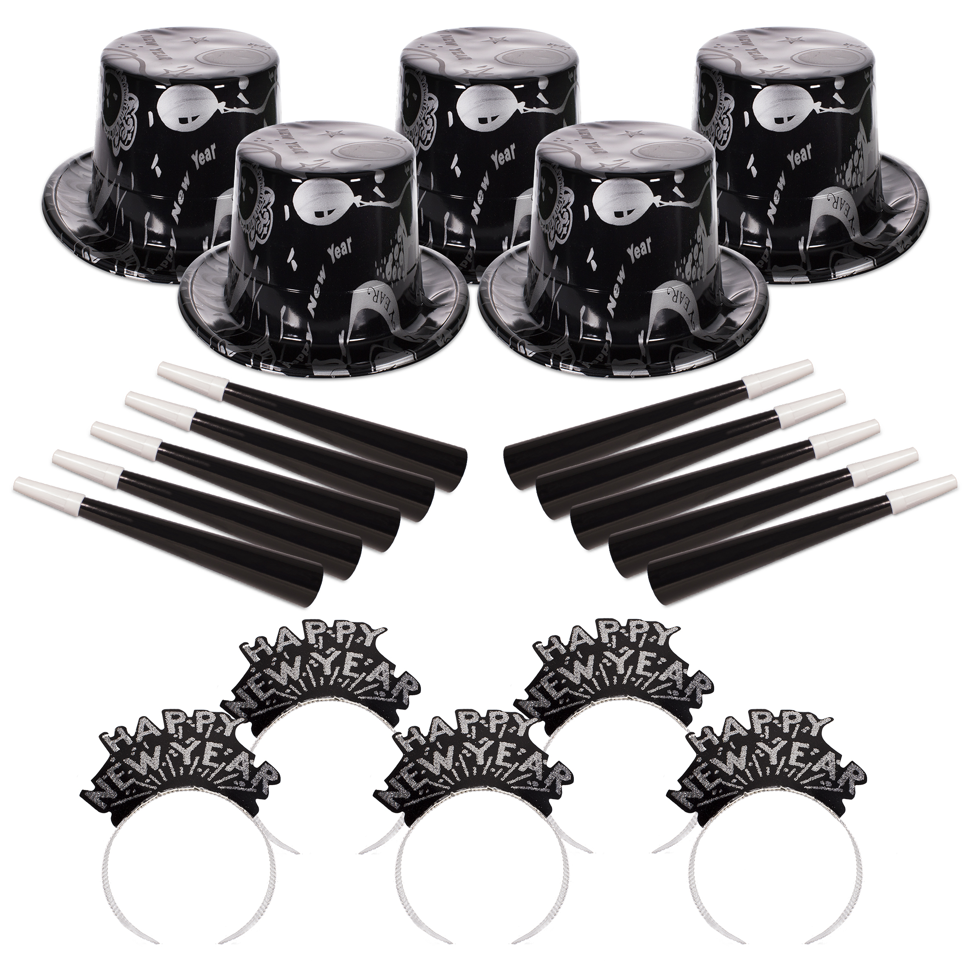 Ebony and Silver New Year's Eve Party Kit for 50 People