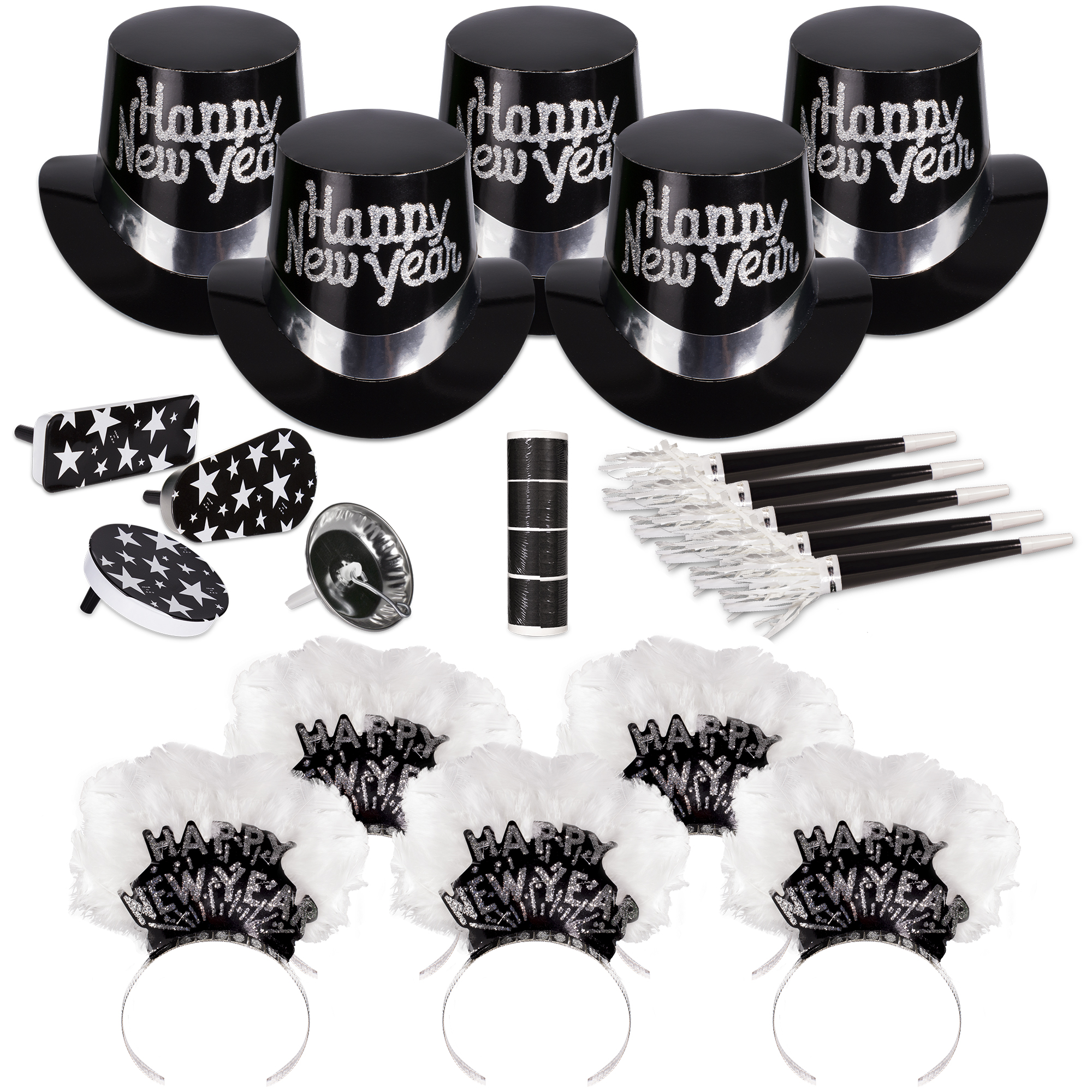 Grand Silver New Year's Eve Party Kit for 50 People