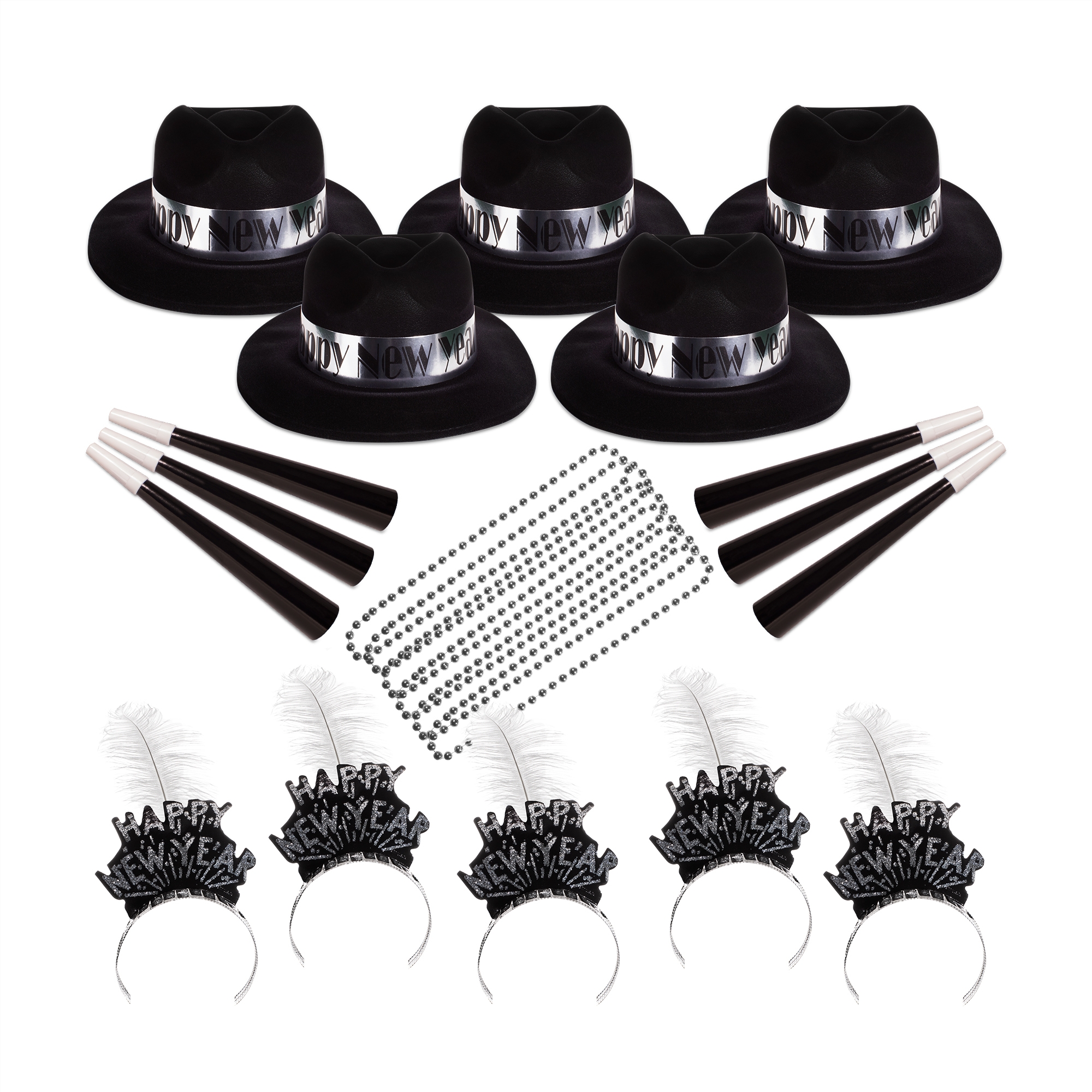 Silver Midnight New Year's Eve Party Kit for 50 People