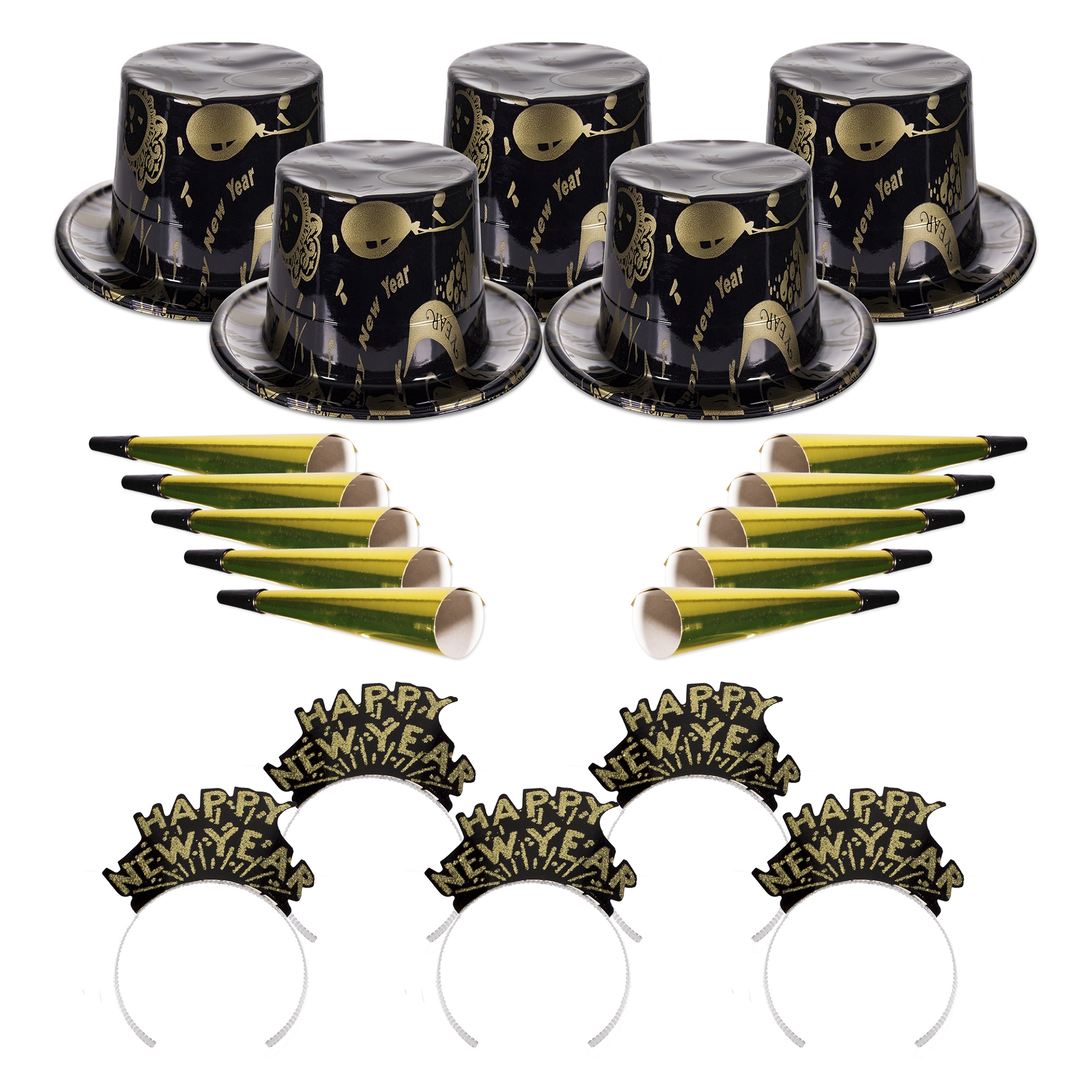 Ebony and Gold New Year's Eve Party Kit for 50 People