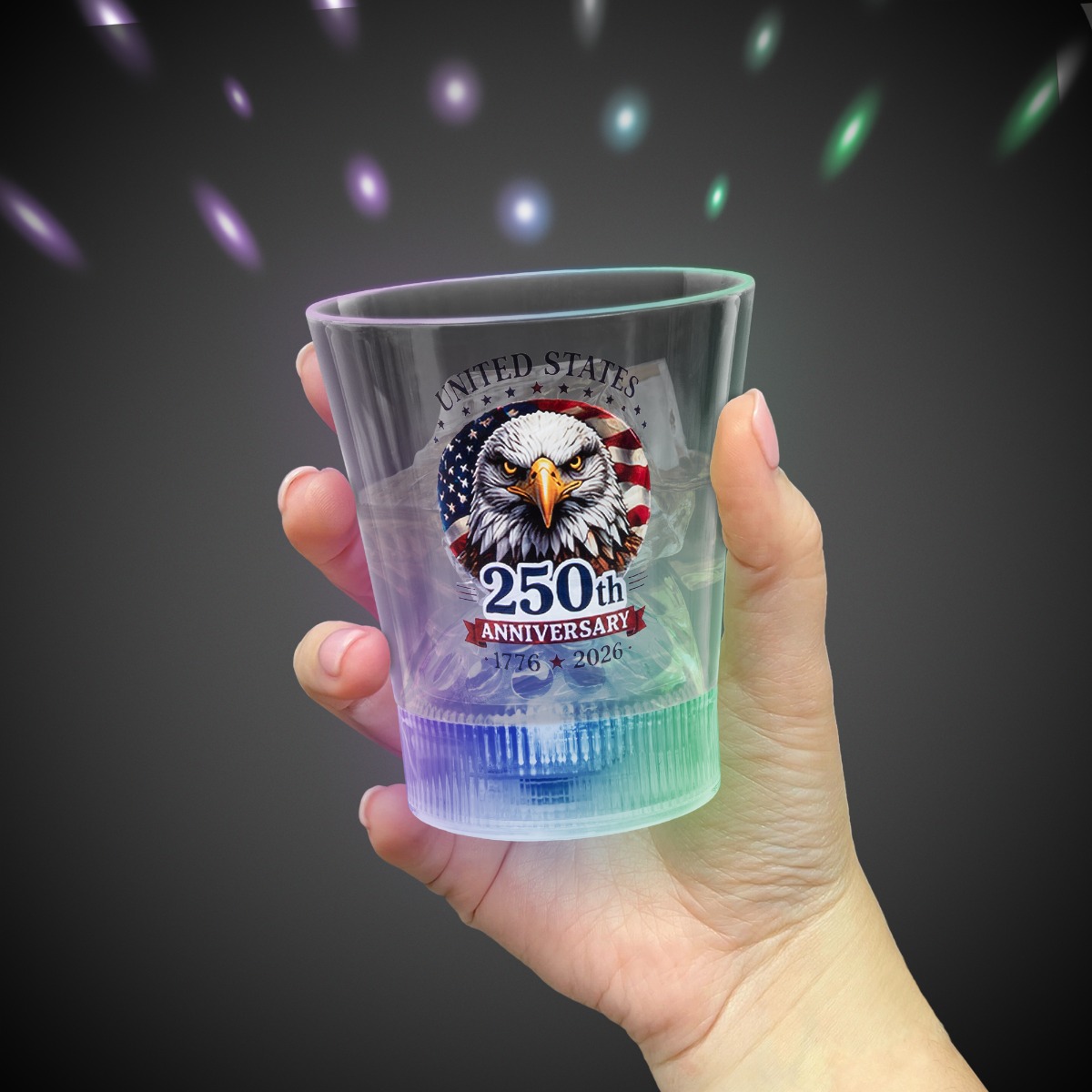 USA 250th Anniversary LED Disco Ball 8 oz. Rocks Glass